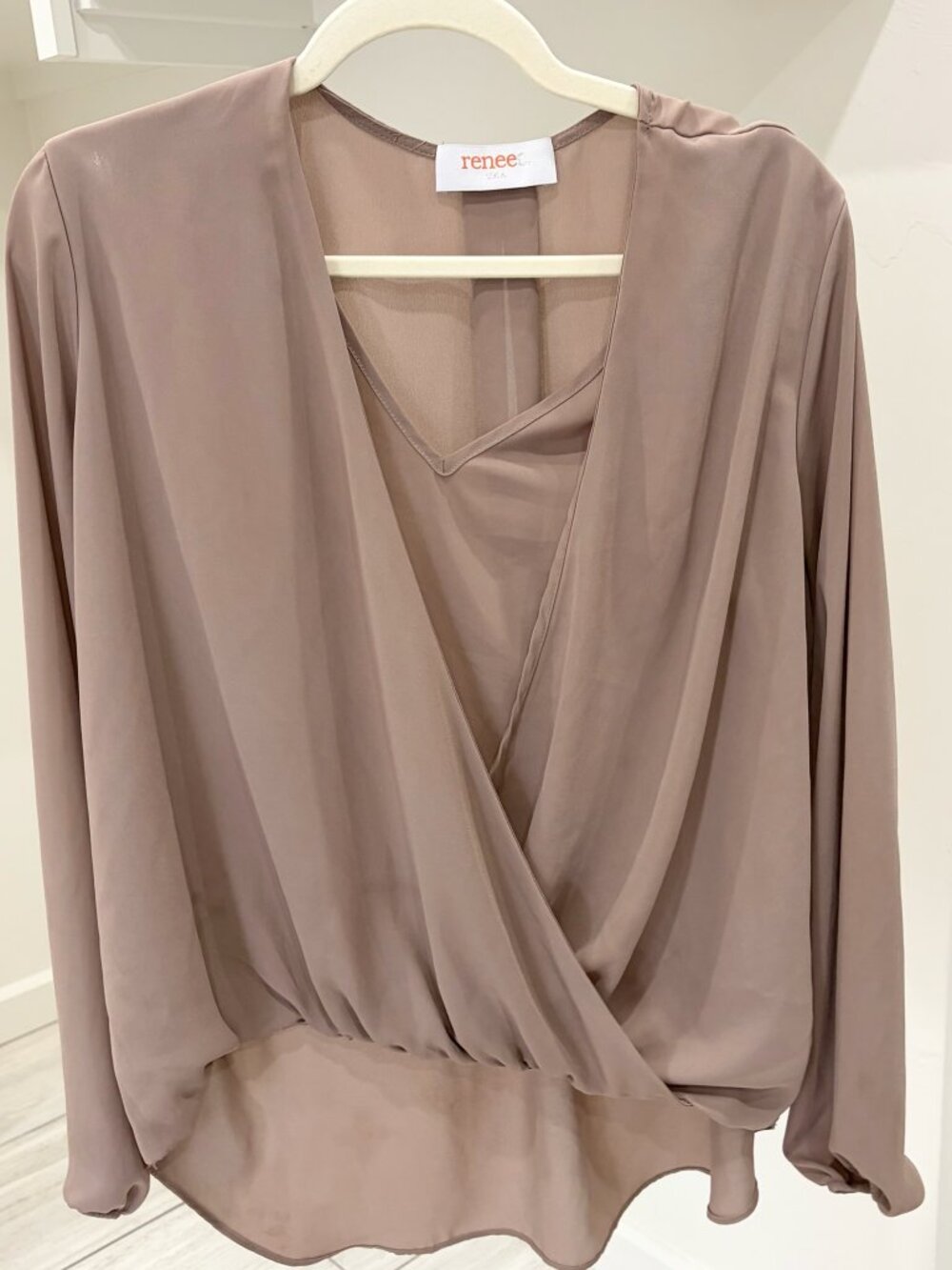 Surplice Draped V-Neck Dusty Mauve Blouse.